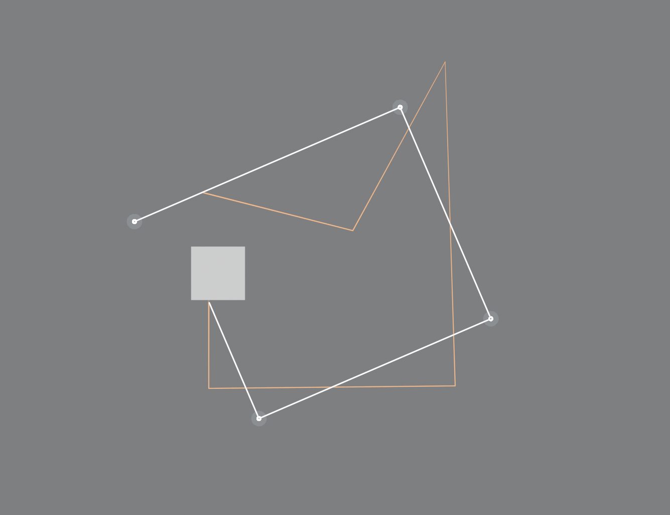 Seen from above: a freehand line in orange and, in white, the barrier built from it with every turn at 90 degrees, ending square on a wall