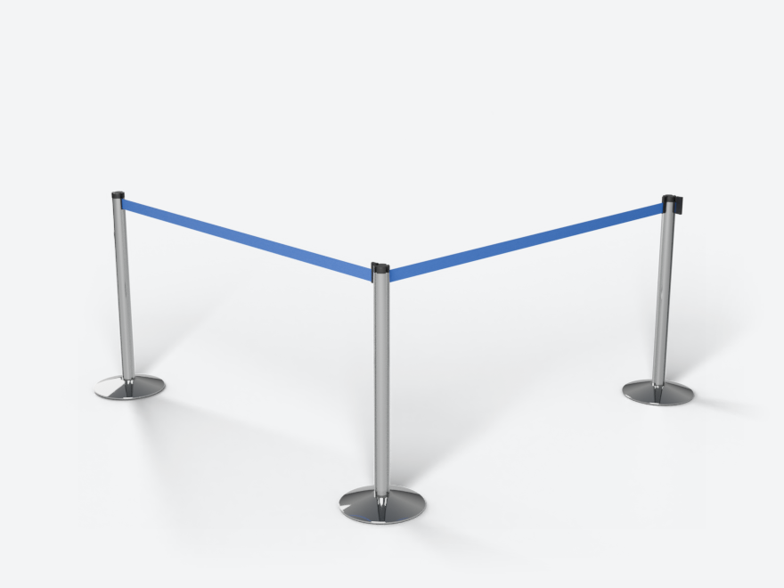 Retractable Belt Stanchion: three posts and their connector