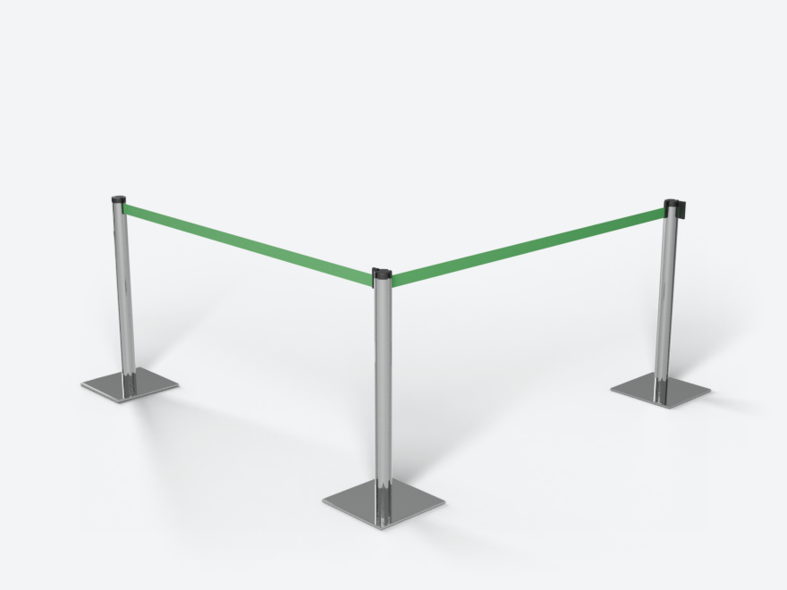 Square Base Belt Stanchion: three posts and their connector